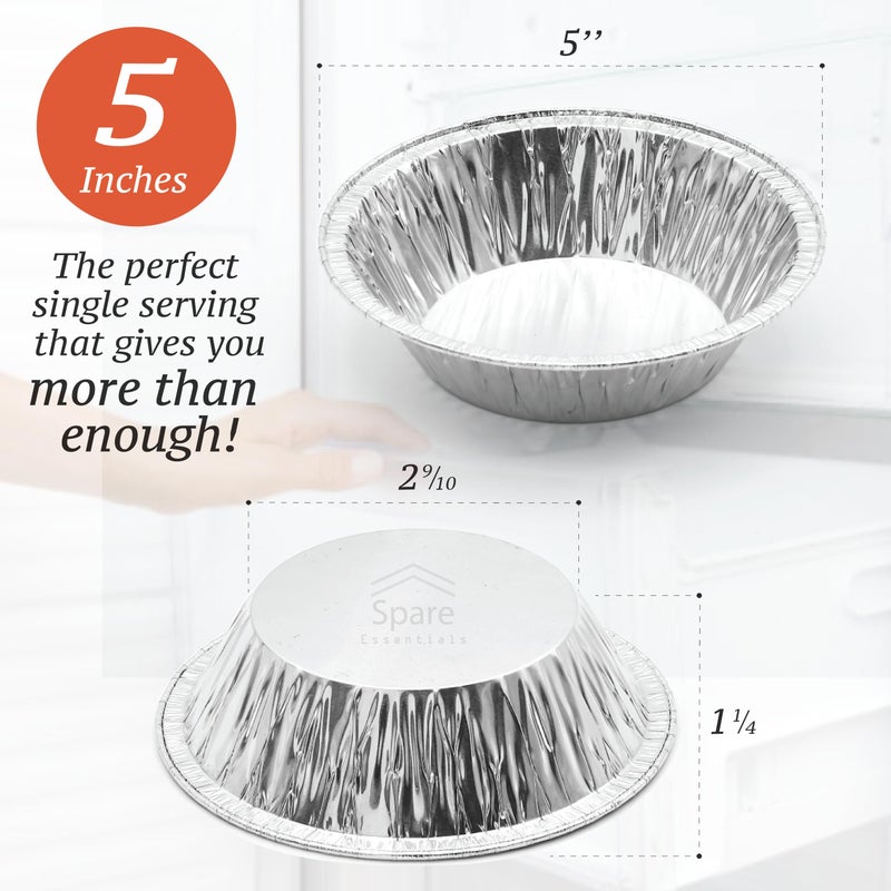 Spare Essentials (120 Pack) 5" Aluminum Pie Pans 5 Inch, Mini Pie Tins Disposable, 5 Inch Aluminum Foil Pie - Individual Pie Pans perfect for Baking, Storing & Reheating Pot Pies Small Pie Tins - Image 2